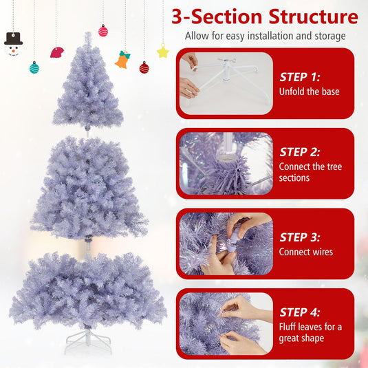 Goplus 6 FT Pre-Lit Tinsel Christmas Tree | Home Office Seasonal Holiday Decoration Lavender
