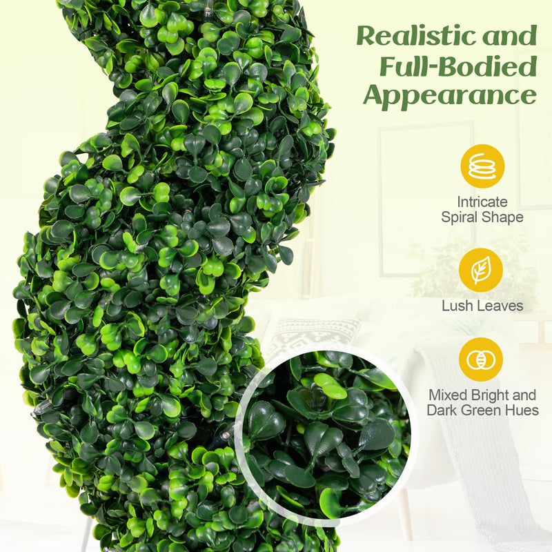 Load image into Gallery viewer, Goplus 4FT Pre-Lit Artificial Spiral Boxwood Topiary Tree w/ 100 LED Lights, Nursery Pot, Indoor Outdoor Home Front Porch Holiday Decoration
