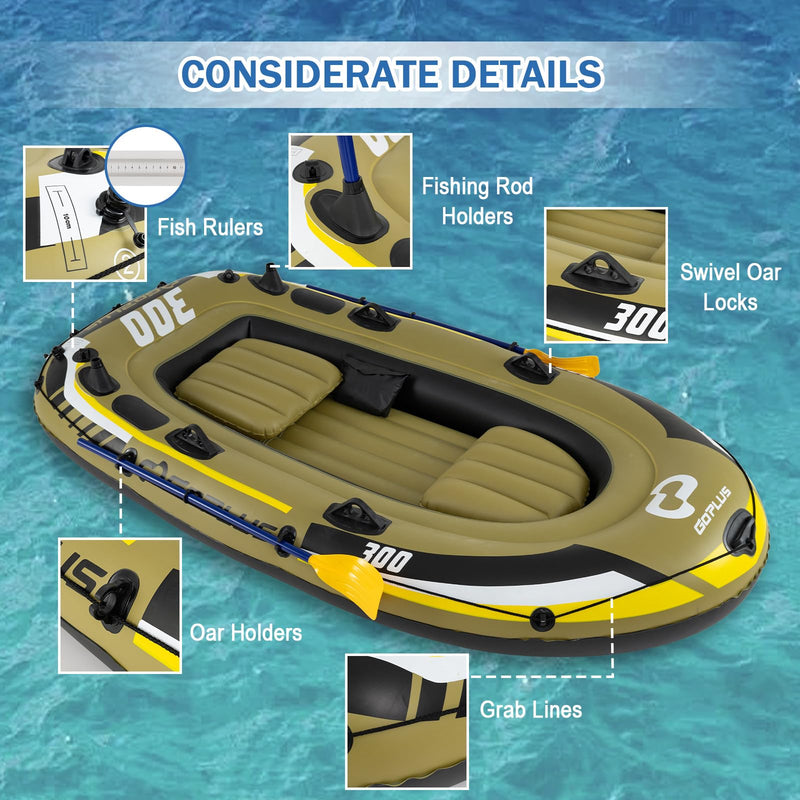 Load image into Gallery viewer, Goplus 3/4 Person Heavy-Duty Fishing Raft Set with Oars Bolster Seats Pouch &amp; Rod Holders
