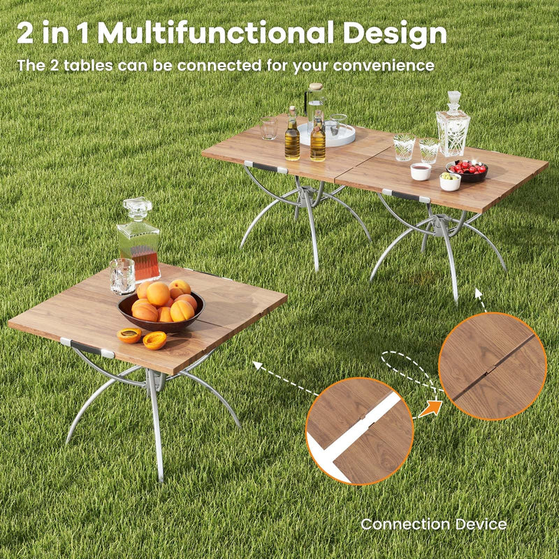 Load image into Gallery viewer, Goplus Aluminum Camping Table, 2 PCS Folding Picnic Tables w/Extendable Design, Wood-Grain Tabletop
