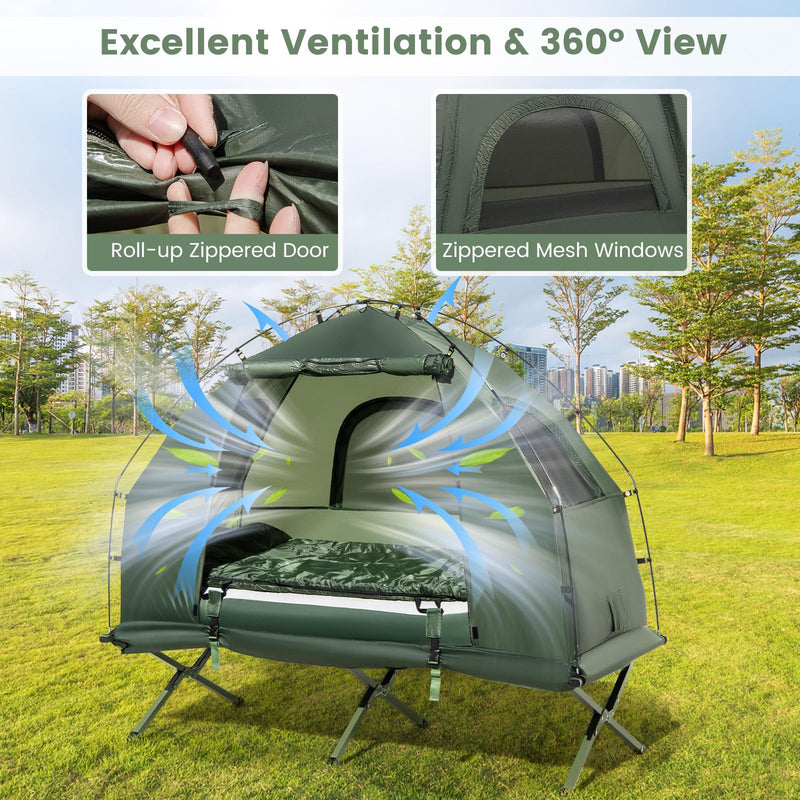 Load image into Gallery viewer, Goplus Camping Tent Cot, 5-in-1 Folding Camping Bed with Air Mattress, Pillow, Sleeping Bag, Waterproof Elevated Tent Shelter
