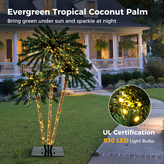 artificial coconut palm trees Goplus Pre-Lit Artificial Christmas Tree, 4/5/6 ft Triple Coconut Plam Trees with Metal Base