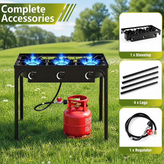 Goplus Outdoor Three Burner Gas Stove | 240,000 BTU High Pressure