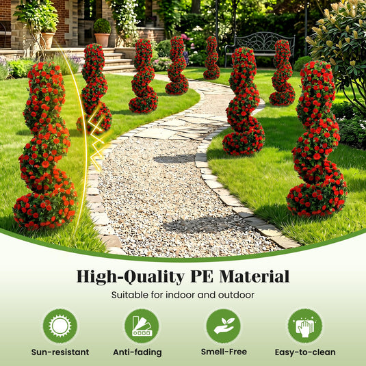 Goplus 3FT Realistic Fake Rose Bushes Outdoor Faux Plants with Sun Protection & Ground Spikes Set of 2