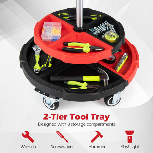 Goplus Rolling Mechanic Stool with Cushioned Seat w/ Dual Tool Trays