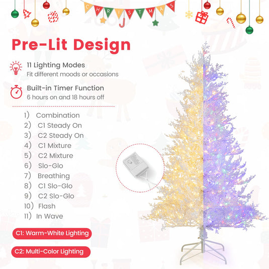 Goplus 6ft Pre-Lit Artificial Christmas Tree with 300 Multi-Color & Warm-White Fairy LED Lights