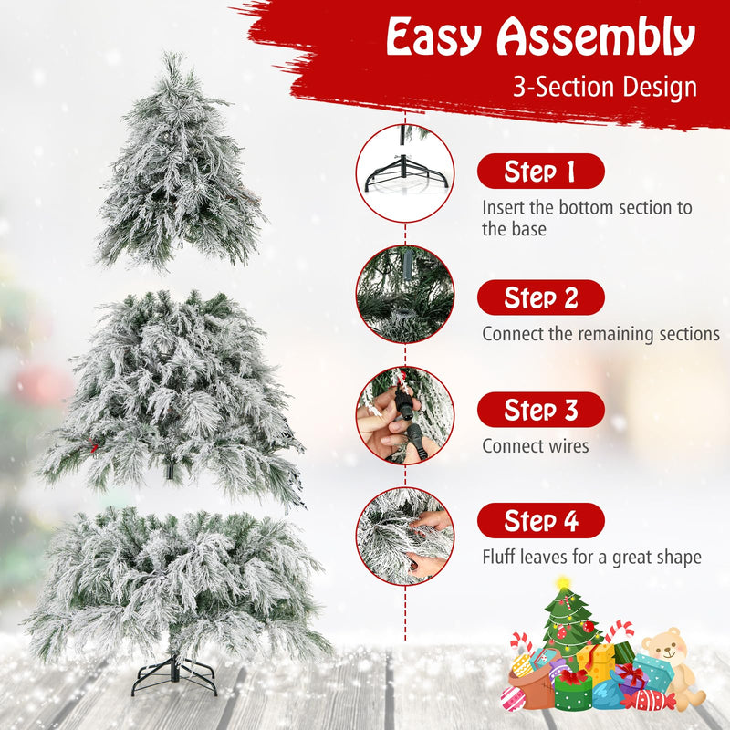 Load image into Gallery viewer, Goplus 6ft Pre-Lit Snow Flocked Christmas Tree, Artificial Hinged Full Xmas Tree with 519 PVC &amp; Pine Needles
