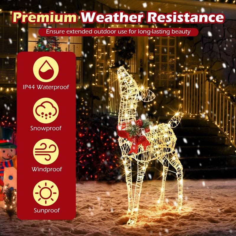 Load image into Gallery viewer, Goplus Christmas Pre-Lit Reindeer, Lighted Baby Deer w/ 50 Warm White LED Lights &amp; Red Bow

