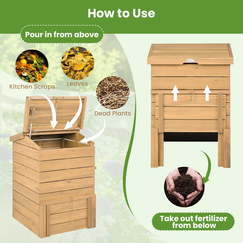 Load image into Gallery viewer, Goplus 48 Gallon Solid Wood Compost Bin w/Lockable Sliding Door and Flip-top Opening
