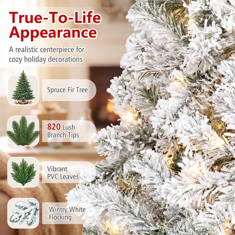 Load image into Gallery viewer, Goplus 6ft/7.5ft Pre-Lit Snow Flocked Christmas Tree with LED Lights | Holiday Decoration Snowy Tree
