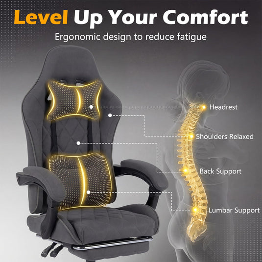 Goplus Ergonomic Gaming Chair with Linkage Armrests & Detachable Headrest for Home Office