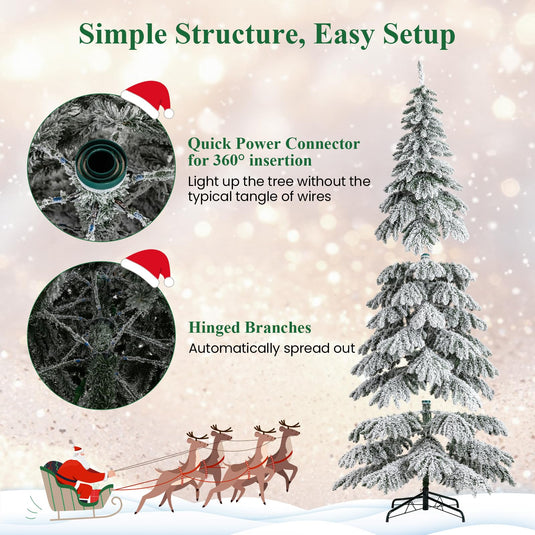 Goplus 9 FT Pre-Lit Snow Flocked Drooping Christmas Tree with Quick Power Connectors