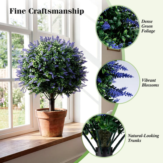 Goplus 2 Pack Artificial Lavender Boxwood Topiary Ball Trees 27.5" Faux Floral Shrubs