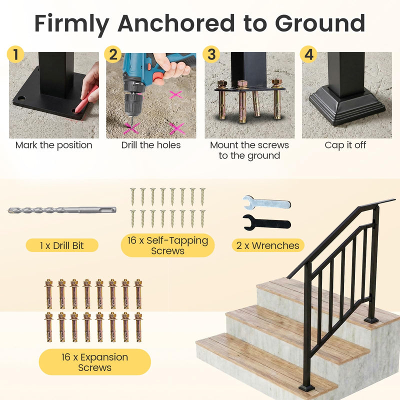 Load image into Gallery viewer, Goplus 3-Step Galvanized Metal Hand Rails with Adjustable Angle for Outdoor Steps (2 Pack)
