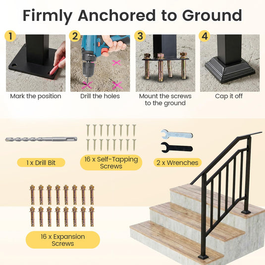 Goplus 3-Step Galvanized Metal Hand Rails with Adjustable Angle for Outdoor Steps (2 Pack)