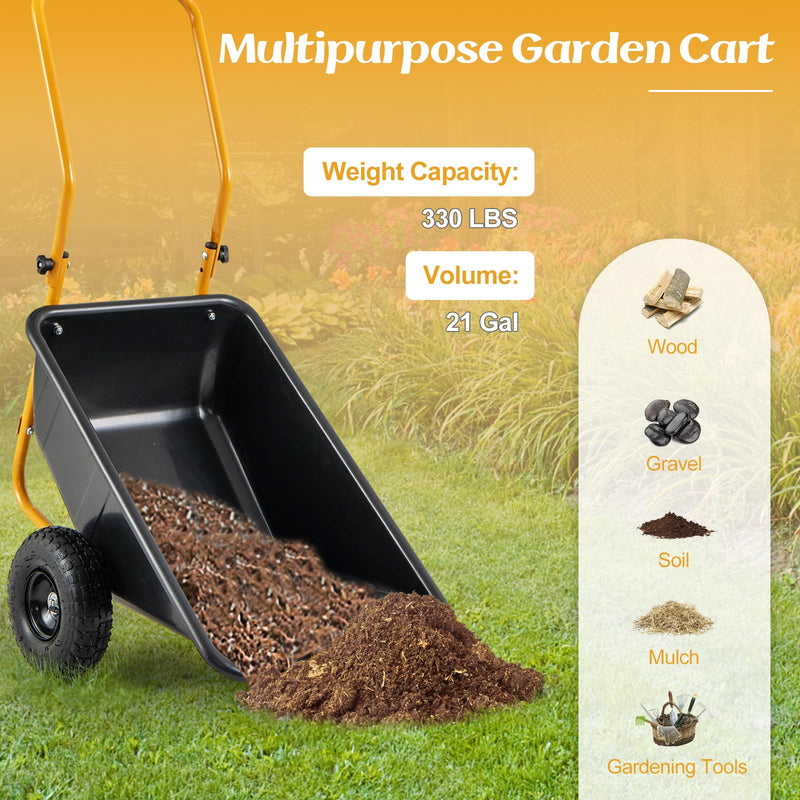 Load image into Gallery viewer, Goplus Dual-Wheel Wheelbarrow, Heavy-Duty Garden Utility Cart w/Pneumatic Tires, 330LBS Capacity
