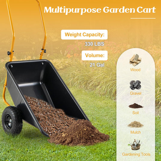 Goplus Dual-Wheel Wheelbarrow, Heavy-Duty Garden Utility Cart w/Pneumatic Tires, 330LBS Capacity