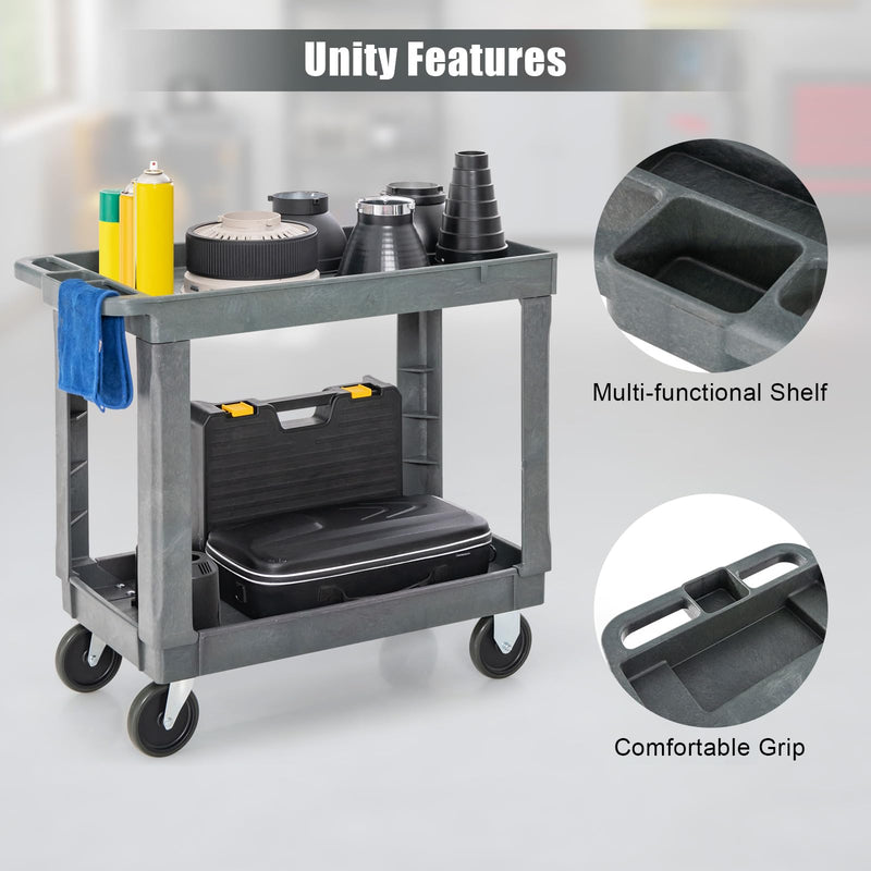 Load image into Gallery viewer, Goplus Service Utility Cart, 2-Tier Heavy-Duty PP Rolling Cart with 550 LBS Capacity, 2 Universal Wheels
