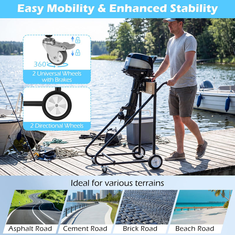 Load image into Gallery viewer, Goplus 330 LBS Boat Motor Stand w/ 4 Rubber Casters for Motor Transportation Repair Maintenance
