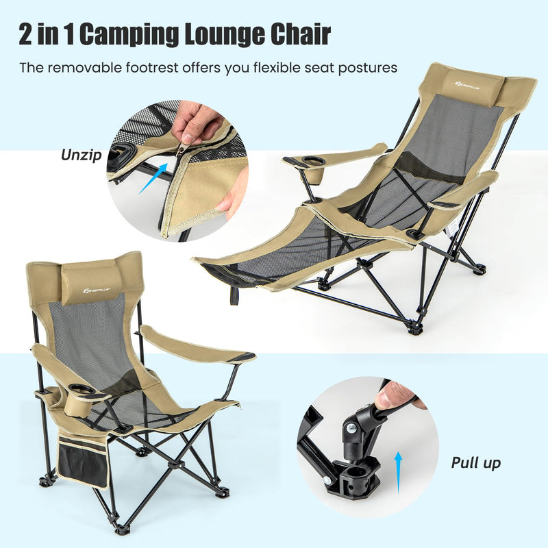 Load image into Gallery viewer, Goplus Reclining Camping Chair with Foot Rest, Folding Lounge Chair for Adults, w/Adjustable Backrest
