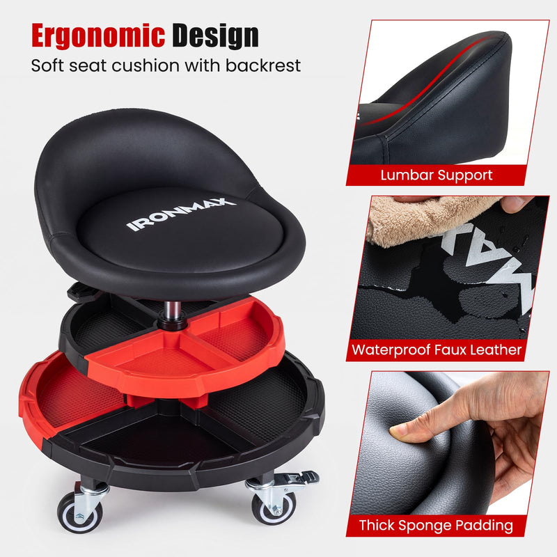 Load image into Gallery viewer, Goplus 360° Rolling Mechanic Stool with 2 Tool Storage Trays
