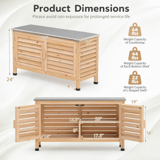 Goplus Patio Storage Cabinet | Fir Wood Sideboard with Stainless Steel Countertop