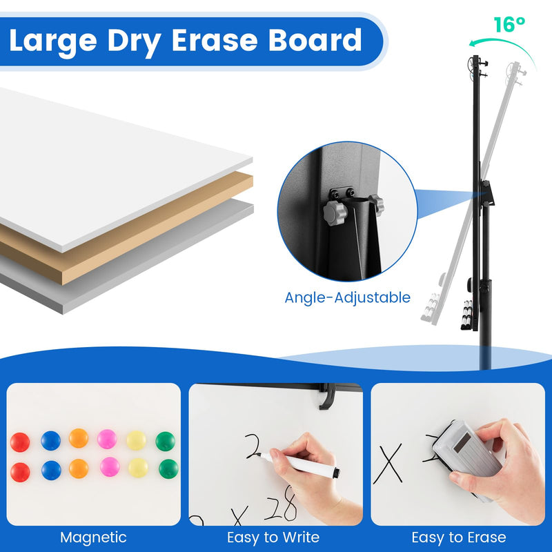 Load image into Gallery viewer, Goplus Mobile Whiteboard, 40&quot; x 26&quot; Height-Adjustable Dry Erase Board on Wheels
