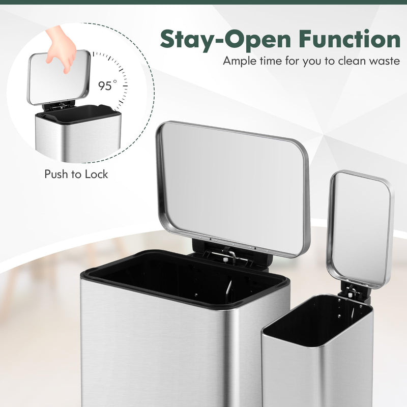 Load image into Gallery viewer, Goplus Step Trash Can Combo Set, 10.6 Gal/40 L and 1.6 Gal/6 L Stainless Steel Waste Bin
