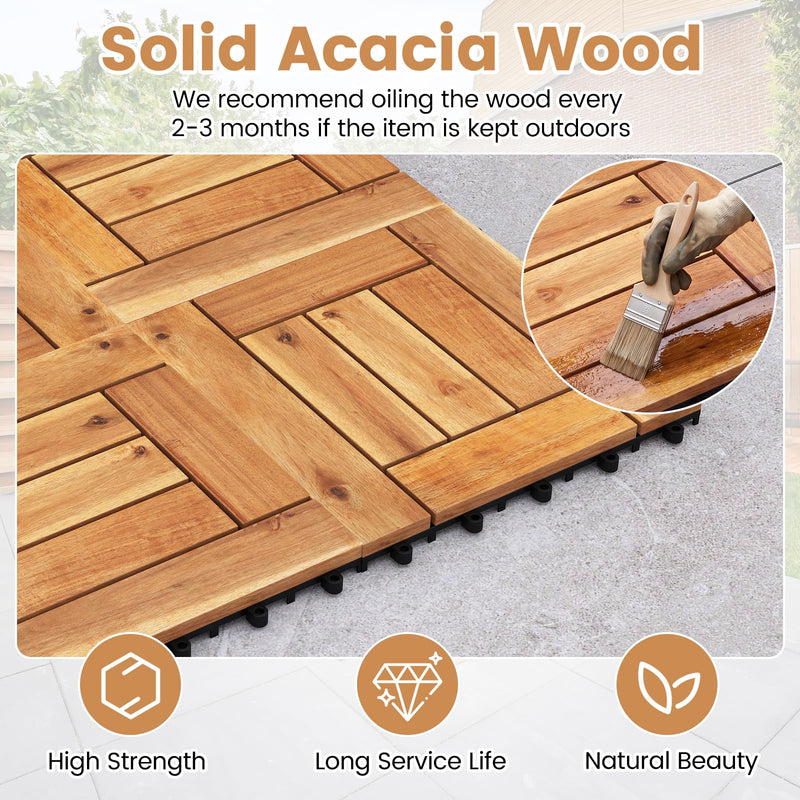 Load image into Gallery viewer, Giantex Golden Teak Frame Acacia Wood Deck Tiles 27/54 sq.ft Waterproof Outdoor Floor Tiles
