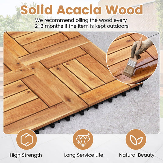 Giantex Golden Teak Frame Acacia Wood Deck Tiles 27/54 sq.ft Waterproof Outdoor Floor Tiles