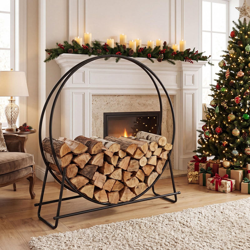 Load image into Gallery viewer, Goplus 45" Round Firewood Rack | Heavy-Duty Metal Log Holder (45 inch)
