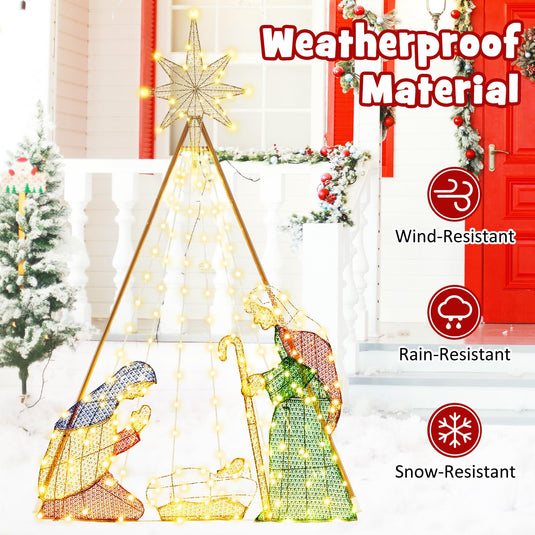 Goplus 6 FT Christmas Pre-Lit Nativity Set, Holy Family Set Christmas Decoration with 240 Warm White LED Lights