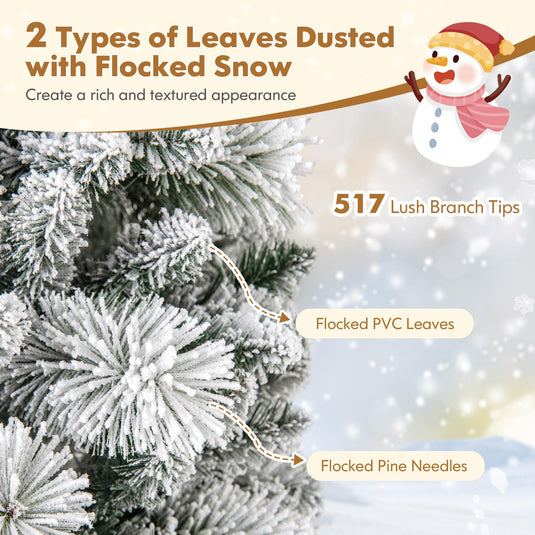 Goplus 6ft / 7ft Pre-Lit Pop Up Christmas Tree Collapsible Snow Flocked Artificial Xmas Tree