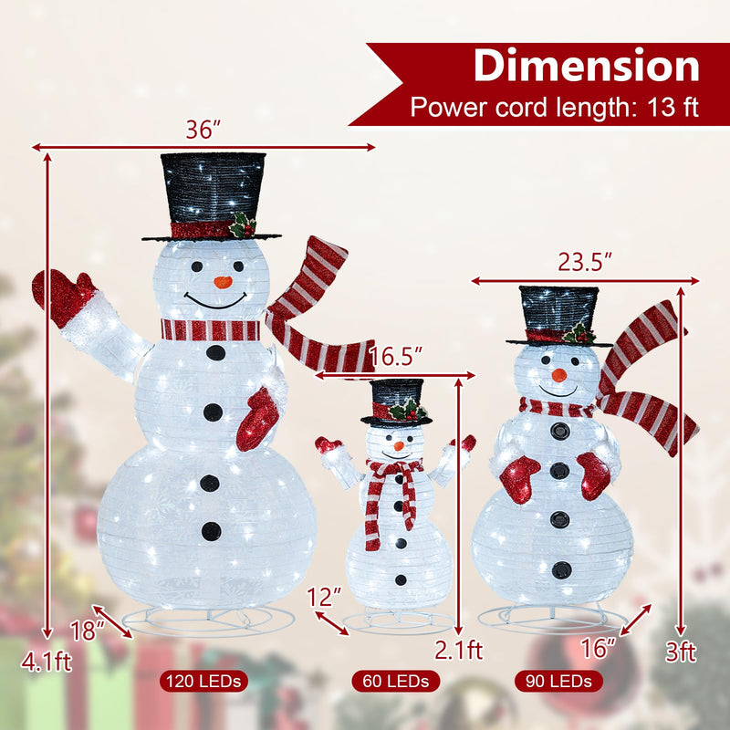Load image into Gallery viewer, 3-Piece Pre-Lit 3D Snowman Set with 270 LED Lights
