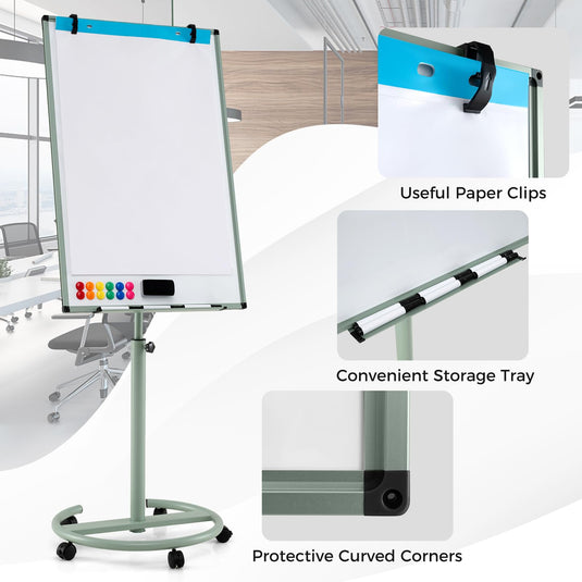 Goplus 40” x 26” Height-Adjustable Dry Erase Board on Wheels with Round Stable Stand