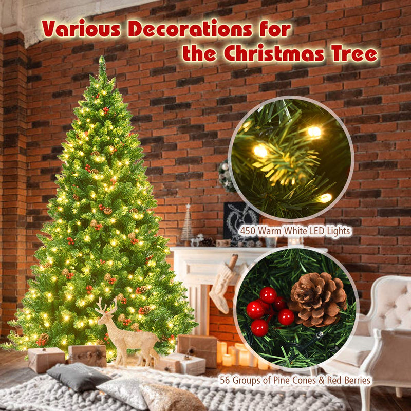 Load image into Gallery viewer, Goplus 6.5FT Pre-Lit Christmas Tree with 1100 Branch Tips Pine Cones and Red Berries
