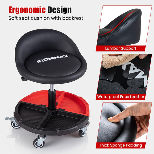 Goplus 360° Rolling Mechanic Stool with One Tier Tool Storage Tray ( 330LBS Capacity )
