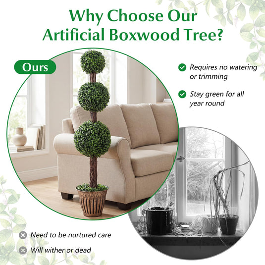 Goplus Artificial Triple Ball Boxwood Tree 4 FT Fake Topiary Tree(1/2)