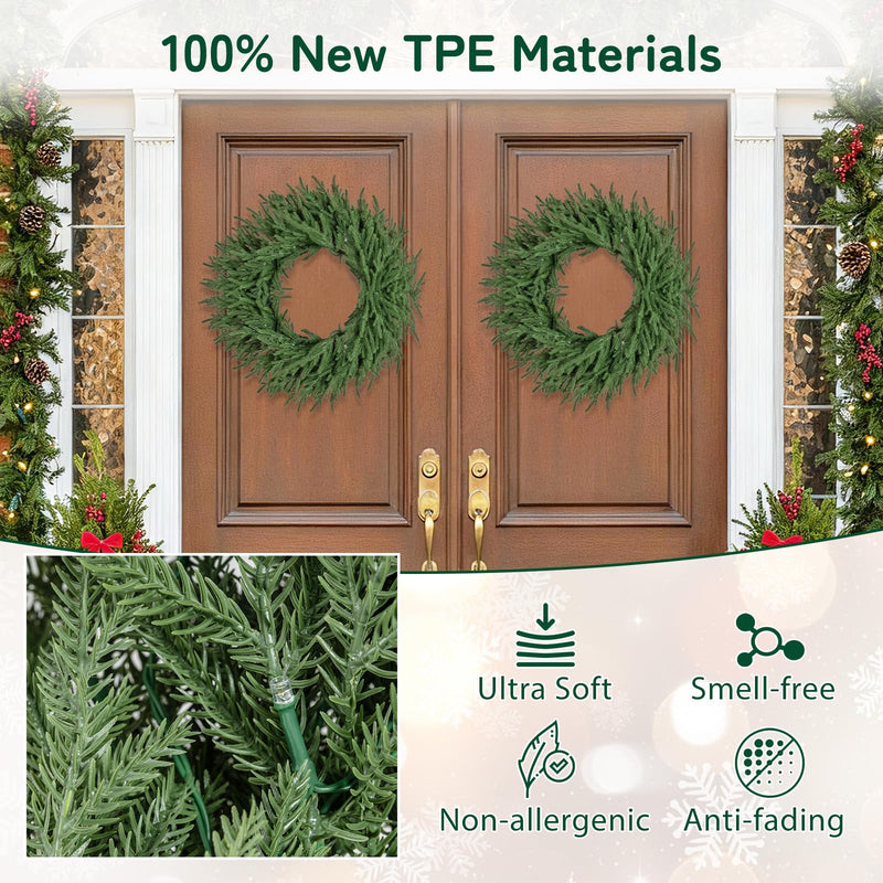 Load image into Gallery viewer, 24 Inch Pre-lit Christmas Wreath with 108 Branch Tips and 35 Warm White LED Lights for Wall Window-1 piece
