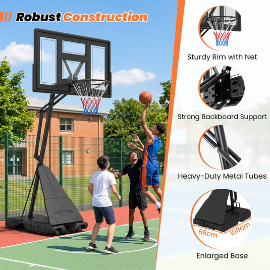Goplus Outdoor Basketball Hoop 7.7-10 FT Height Adjustable Tool-Free Basketball Goal System