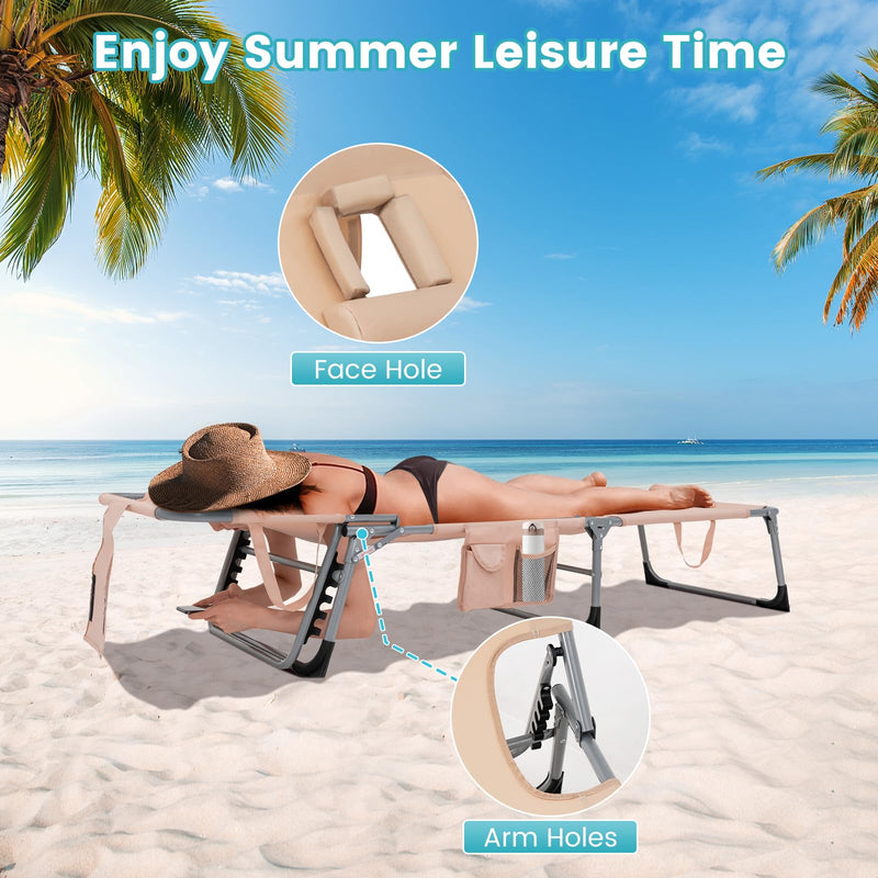 Load image into Gallery viewer, Beach Chaise Lounge with Face Hole, Folding Recliner  Black/Gray/Sky Blue/Navy
