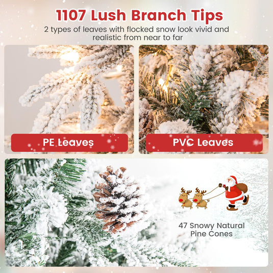 Goplus Pre-Lit Snow Flocked Christmas Tree with Warm-White Incandescent Lights