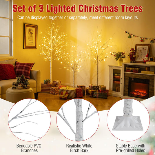 Goplus 4/5/6 FT Pre-Lit Artificial Christmas Trees with 216 Warm White LEDs ( Set of 3 )
