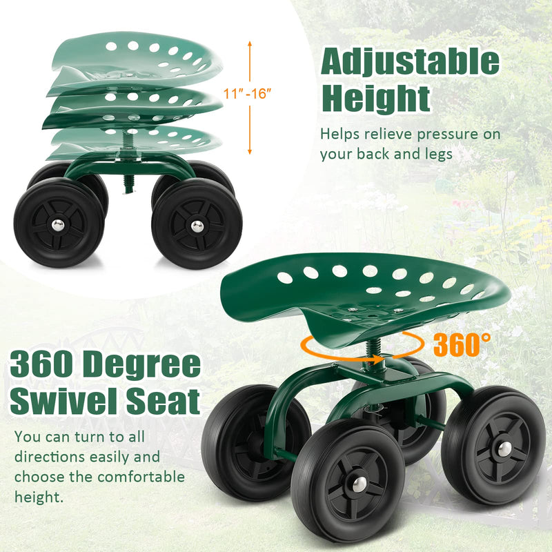 Load image into Gallery viewer, Utility Stool Cart w/Adjustable 360 Degree Swivel Seat - Goplus
