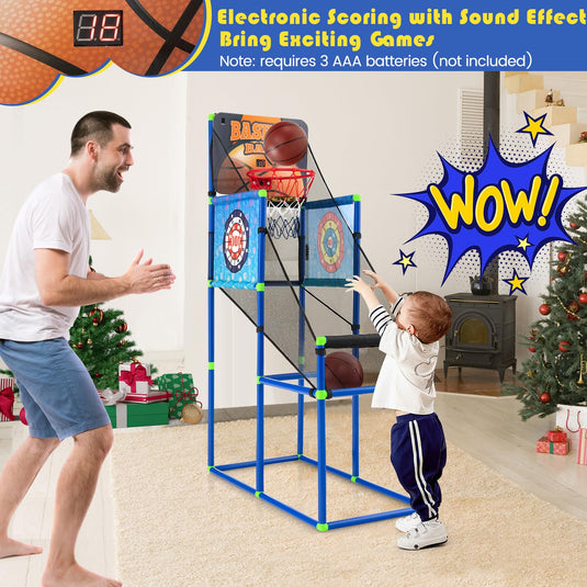Goplus 2 in 1 Indoor Outdoor Basketball Game Set w/Electronic Scoreboard & Sound Effect