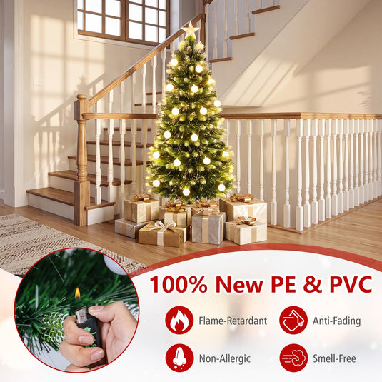 Goplus 5ft Pre-Lit Fiber Optic Christmas Tree with 8 Lighting Modes & Star Tree Topper
