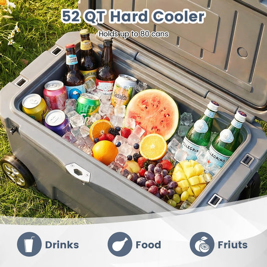 Goplus 52QT Insulated Rolling Cooler w/6-Day Ice Retention Pull Handle Wheels