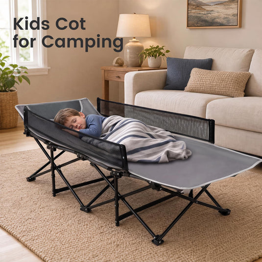 Goplus Foldable Kids Cot | Portable Travel Toddler Cot Bed with Guardrail for Outdoor Indoor