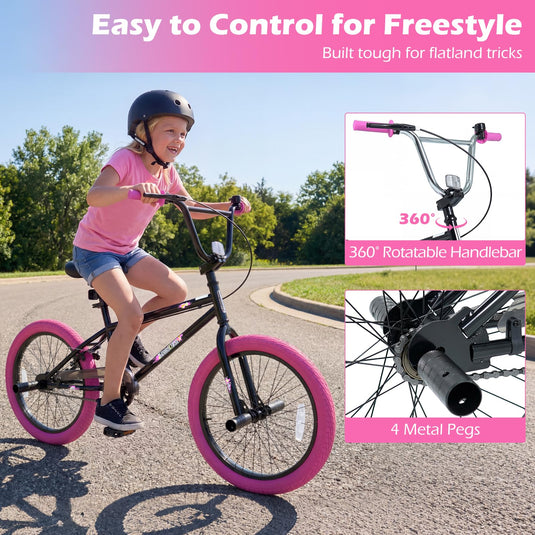 Goplus Freestyle BMX Bike 20" Trick Bicycle w/ 360 Degree Steering