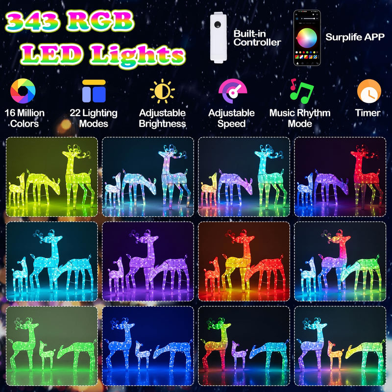 Load image into Gallery viewer, Goplus 3-Piece Christmas Deer Family Set with RGB Lights &amp; APP Control
